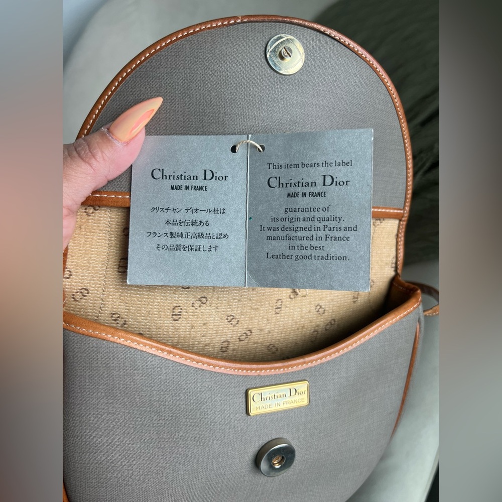 Christian Dior Gray Crossbody Bag with Brown Leather Trim EUC - Picture 7 of 15